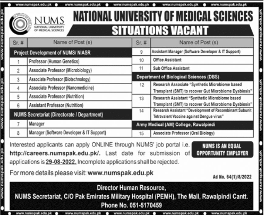 NUMS Jobs August 2022