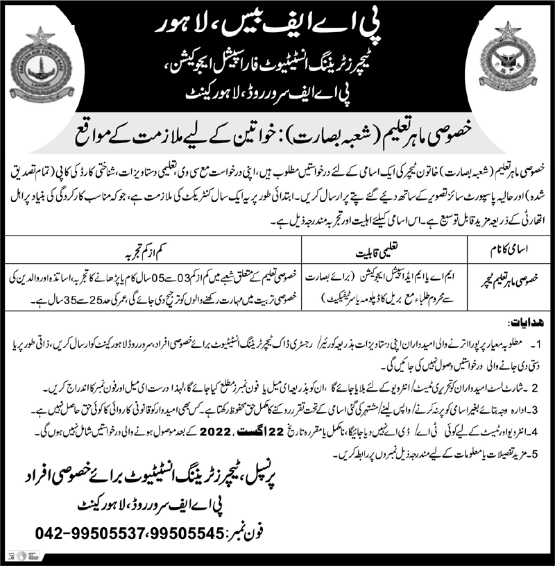PAF Base Lahore Jobs August 2022