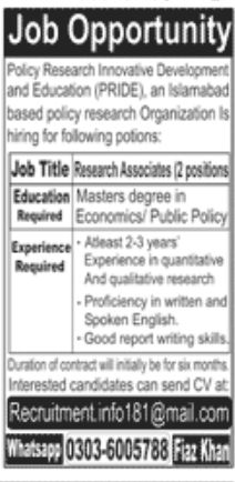 Policy Research Innovative Development and Education PRIDE Jobs August 2022