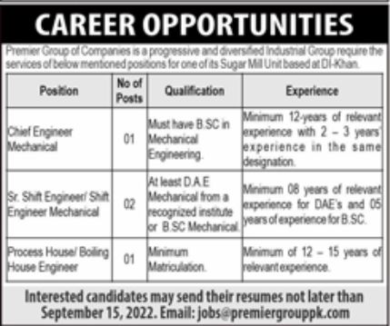 Premier Group of Companies Jobs August 2022