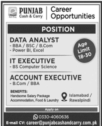 Punjab Cash & Carry Jobs August 2022