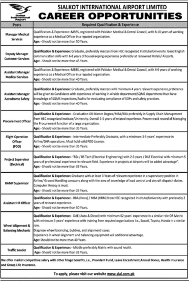 Sialkot International Airport Limited Jobs August 2022
