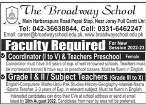 The Broadway School Jobs August 2022