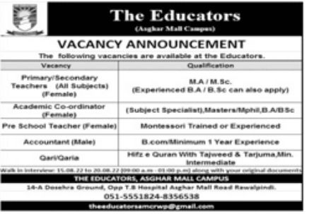 The Educators Latest Jobs August 2022