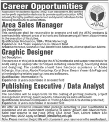 Association for Academic Quality AFAQ Jobs September 2022