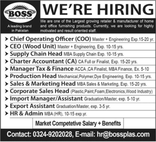 BOSS Leading Brand in Pakistan Jobs September 2022