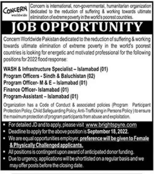 Concern International Non-Governmental Humanitarian Organization Jobs September 2022