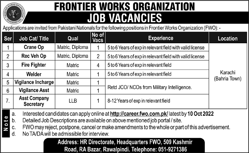 Frontier Works Organization Jobs September 2022