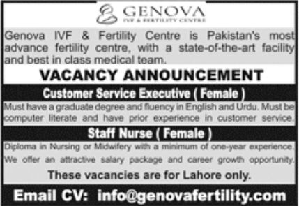 Genova IVF & Fertility Centre Jobs September 2022