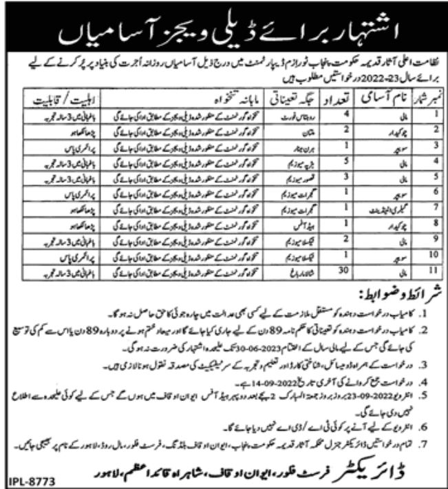 Government of the Punjab Tourism Department Jobs September 2022