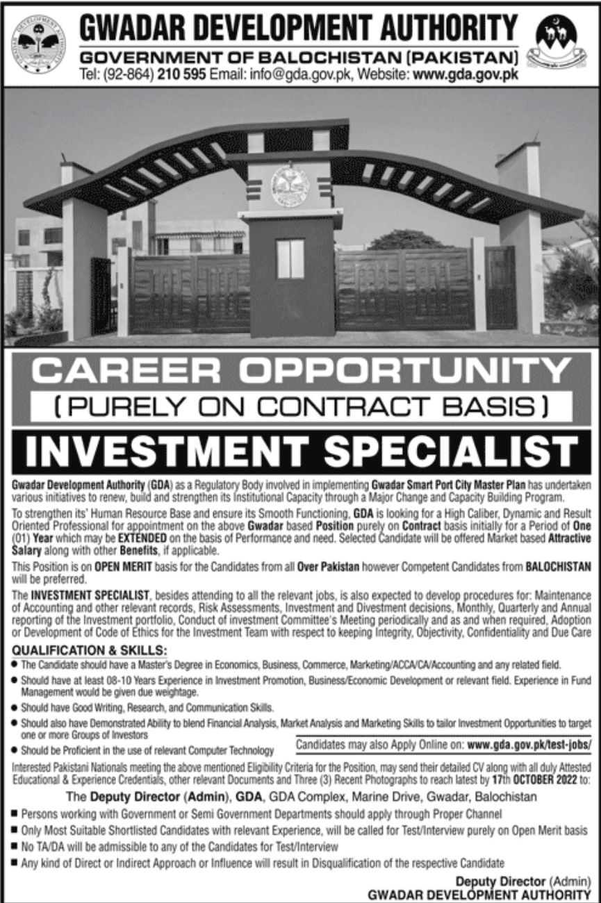 Gwadar Development Authority Jobs September 2022