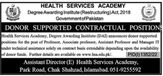 Health Service Academy Jobs September 2022