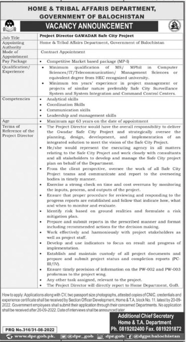 Home & Tribal Affairs Department Jobs September 2022