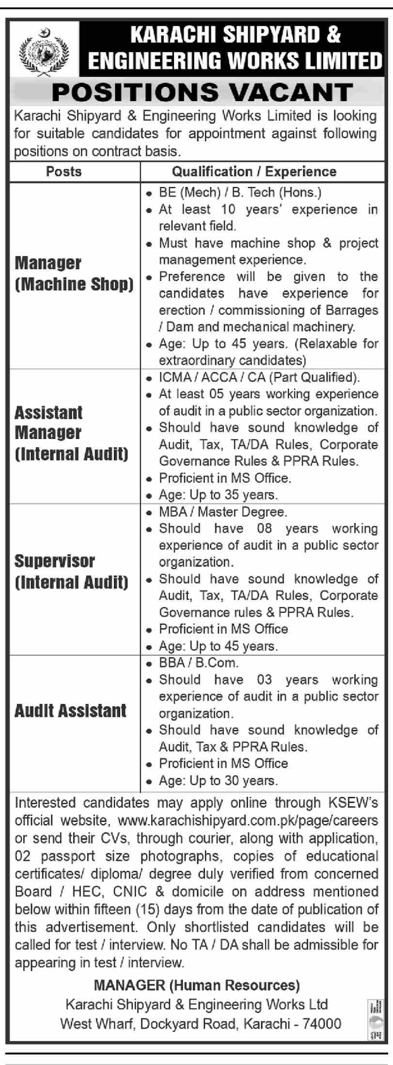 Karachi Shipyard & Engineering Works Limited Jobs September 2022