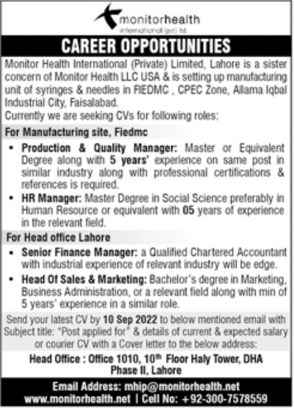 Monitor Health International Private Limited Jobs September 2022