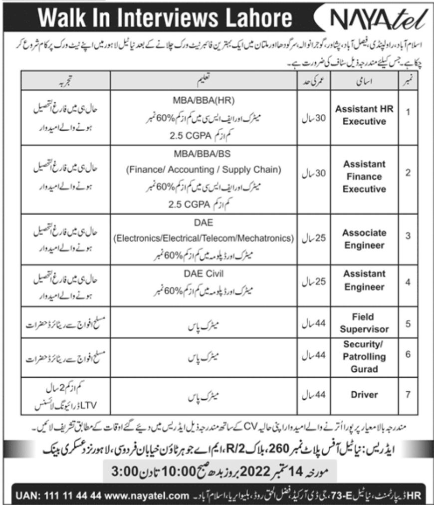 Nayatel Fiber Networks Jobs September 2022