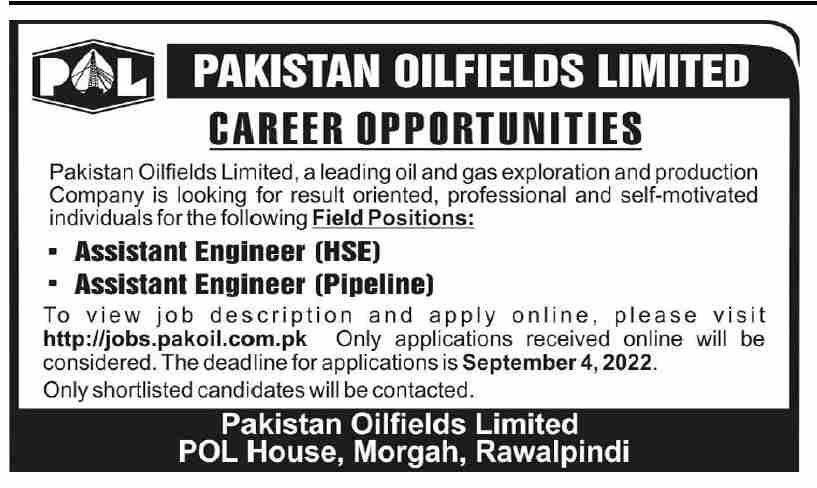 Pakistan Oilfields Limited POL Jobs August 2022