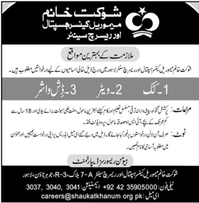 Shaukat Khanum Hospital Jobs September 2022