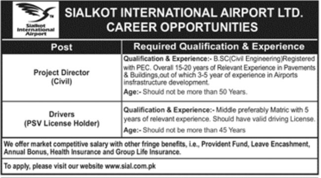 Sialkot International Airport Ltd Jobs September 2022