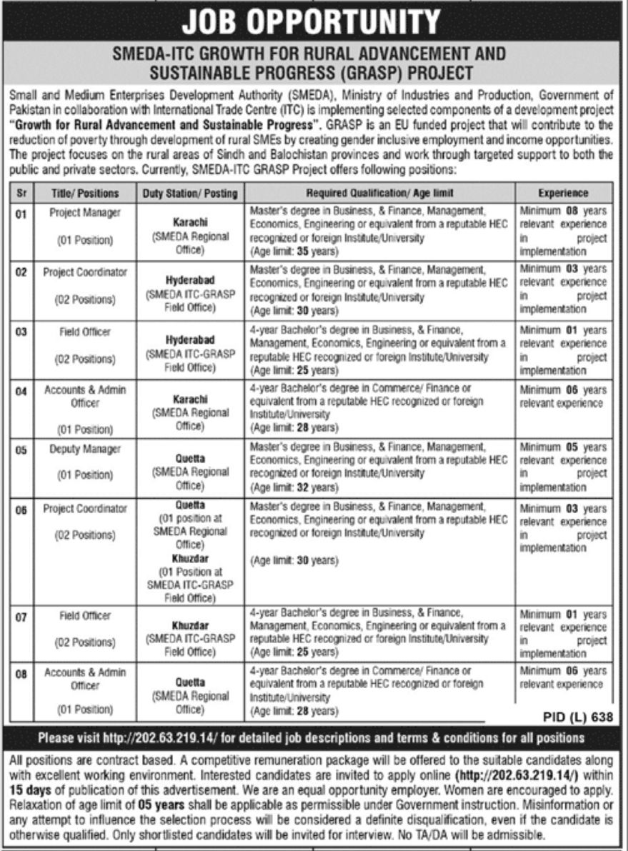 Small and Medium Enterprises Development Authority SMEDA Jobs September 2022