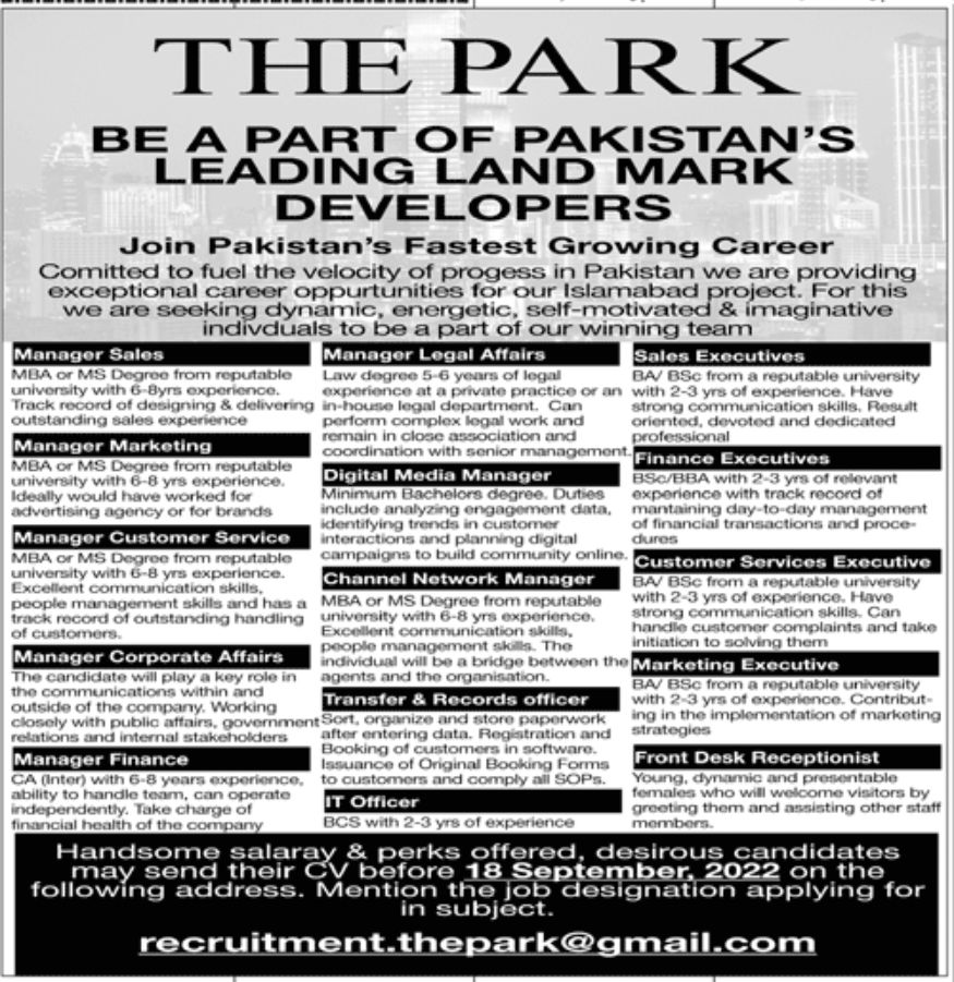 THE PARK Jobs September 2022