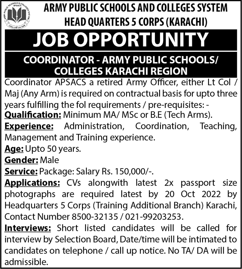 Army Public School and Colleges System Jobs October 2022