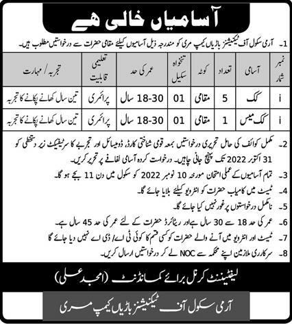 Army School of Technicians Jobs October 2022