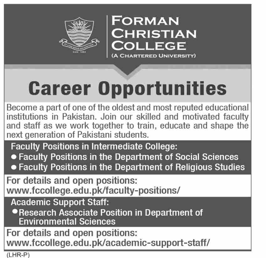 Forman Christian College Jobs October 2022