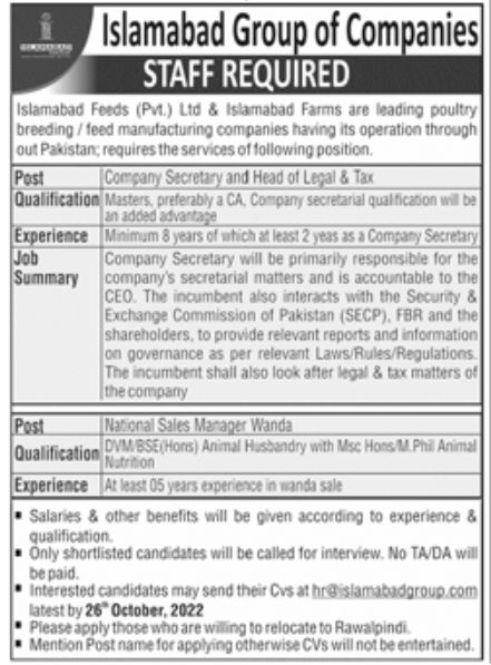 Islamabad Group of Companies Jobs October 2022