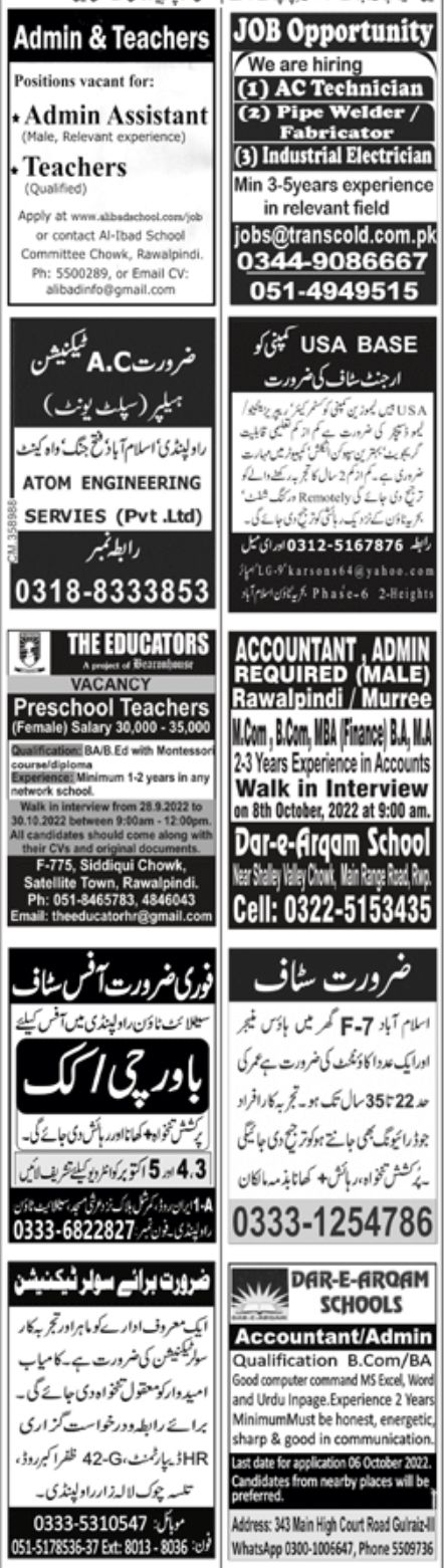 Jang Newspaper Jobs Paperpk 02 October 2022