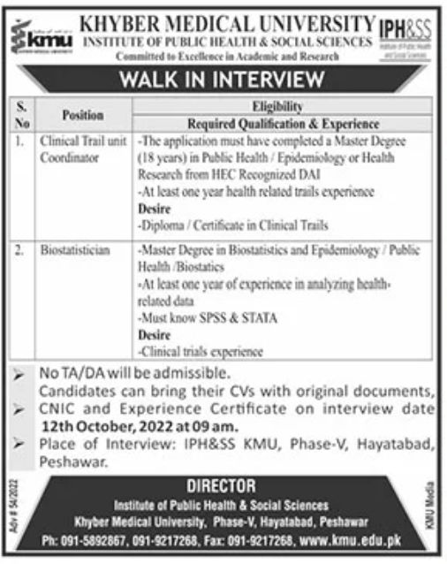 Khyber Medical University Jobs October 2022