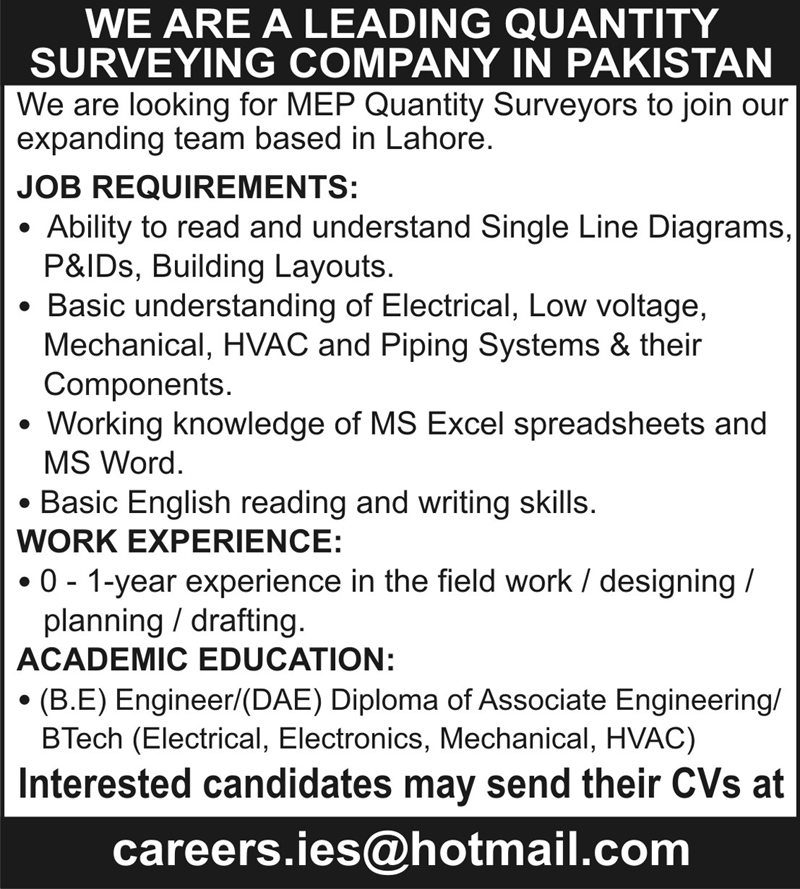 Leading Quantity Surveying Company Jobs October 2022