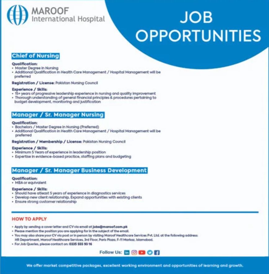 MAROOF International Hospital Jobs October 2022