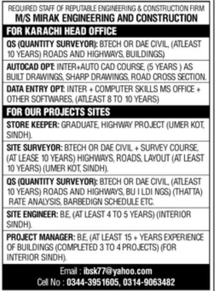 MS Mirak Engineering and Construction Jobs October 2022