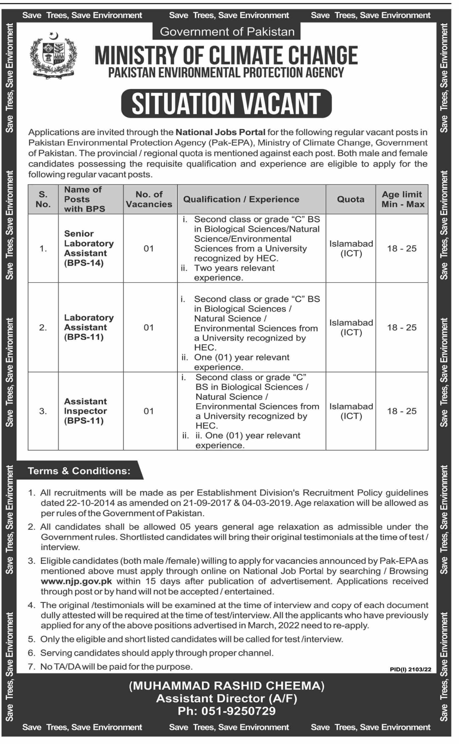 Ministry of Climate Change Jobs October 2022