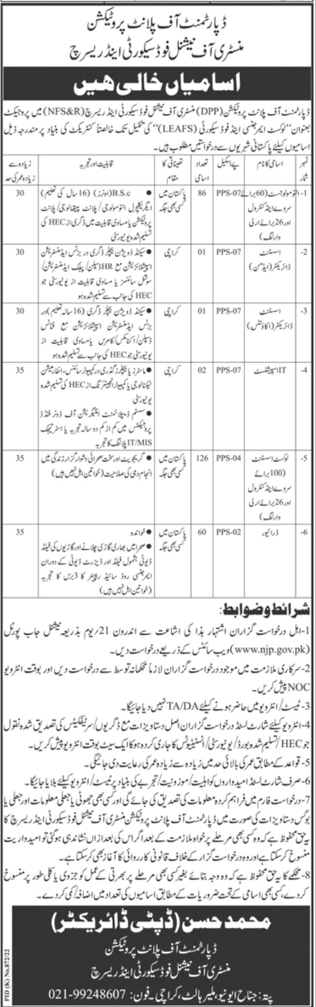 Ministry of National Food Security & Research Jobs October 2022