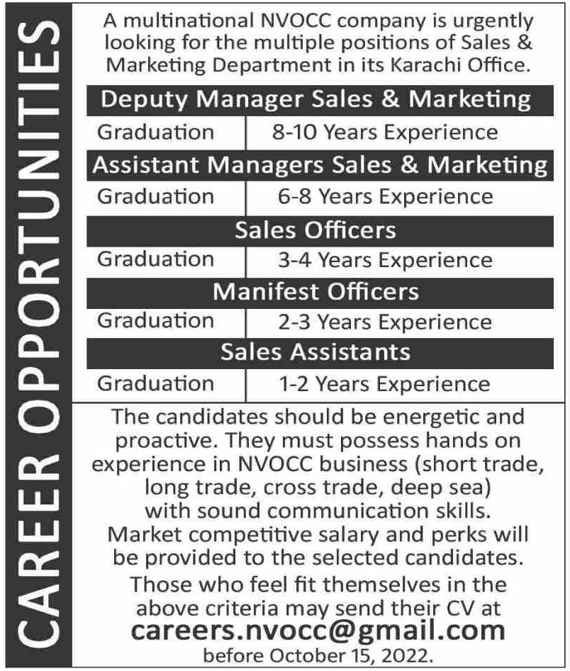 Multinational NVOCC Company Jobs October 2022