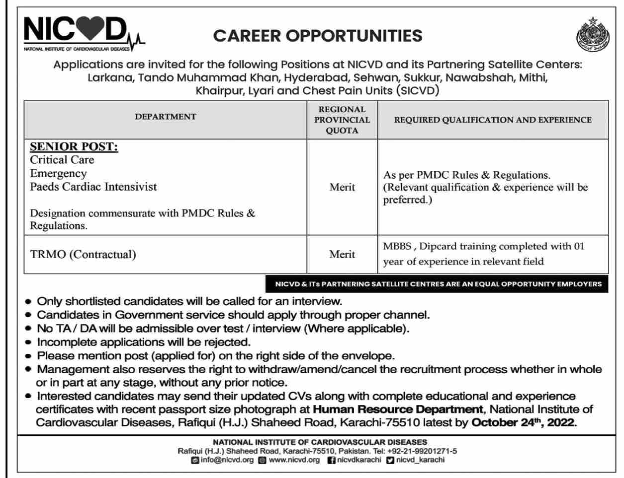 NICVD Khairpur Jobs October 2022