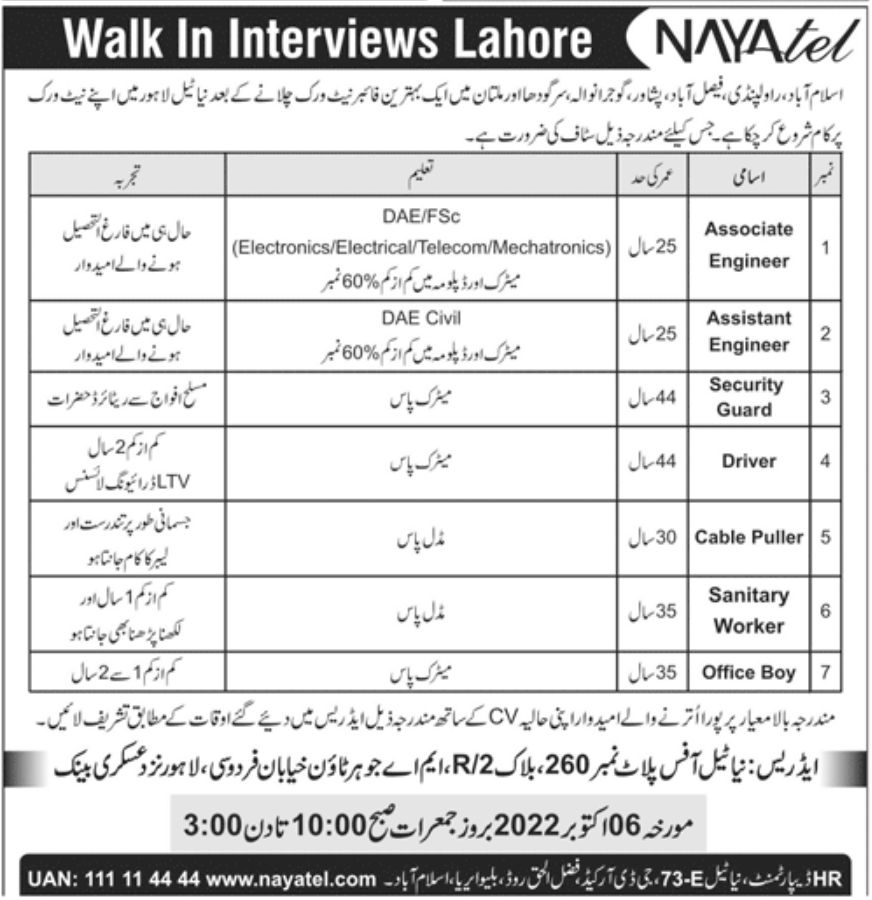 Nayatel Fiber Networks Jobs October 2022
