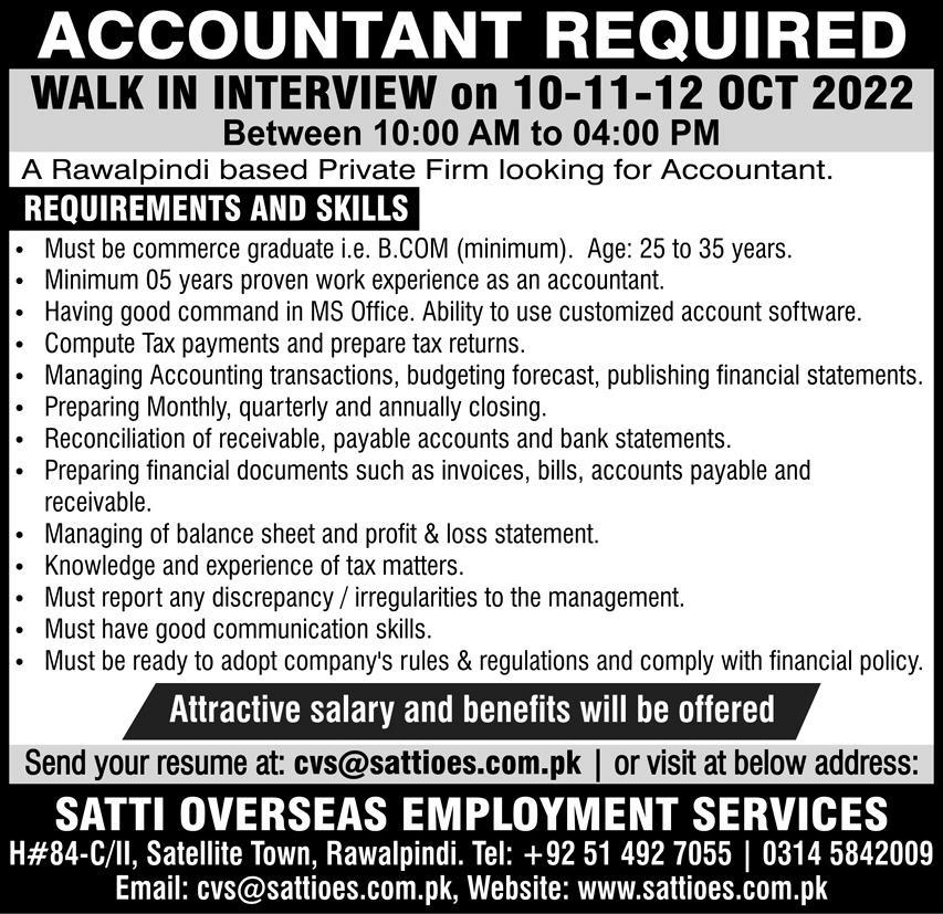 Private Firm Rawalpindi Jobs October 2022