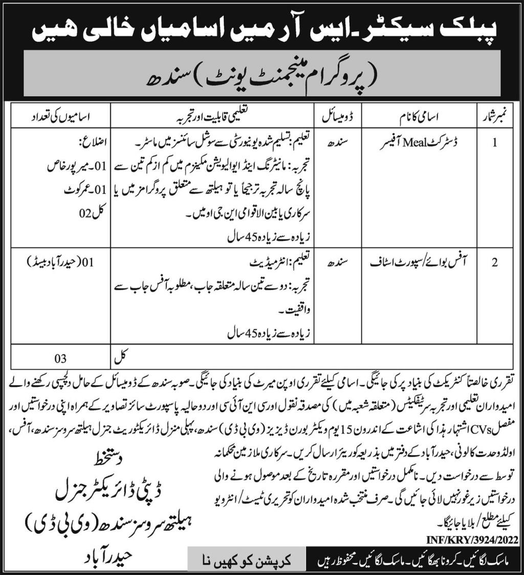 Programme Management Unit Sindh Jobs October 2022