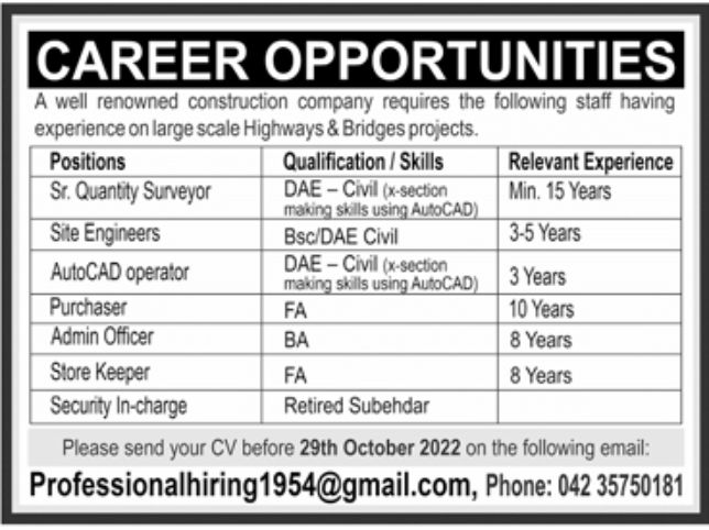 Renowned Construction Company Jobs October 2022