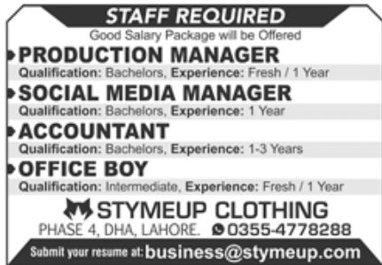 Stymeup Clothing Jobs October 2022