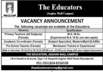 The Educators Jobs October 2022