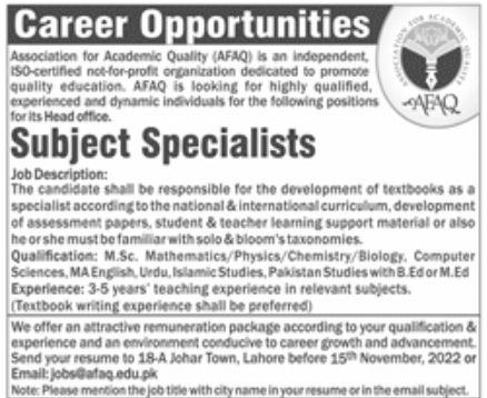 AFAQ Jobs November 2022