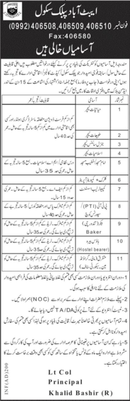 Abbottabad Public School Jobs November 2022