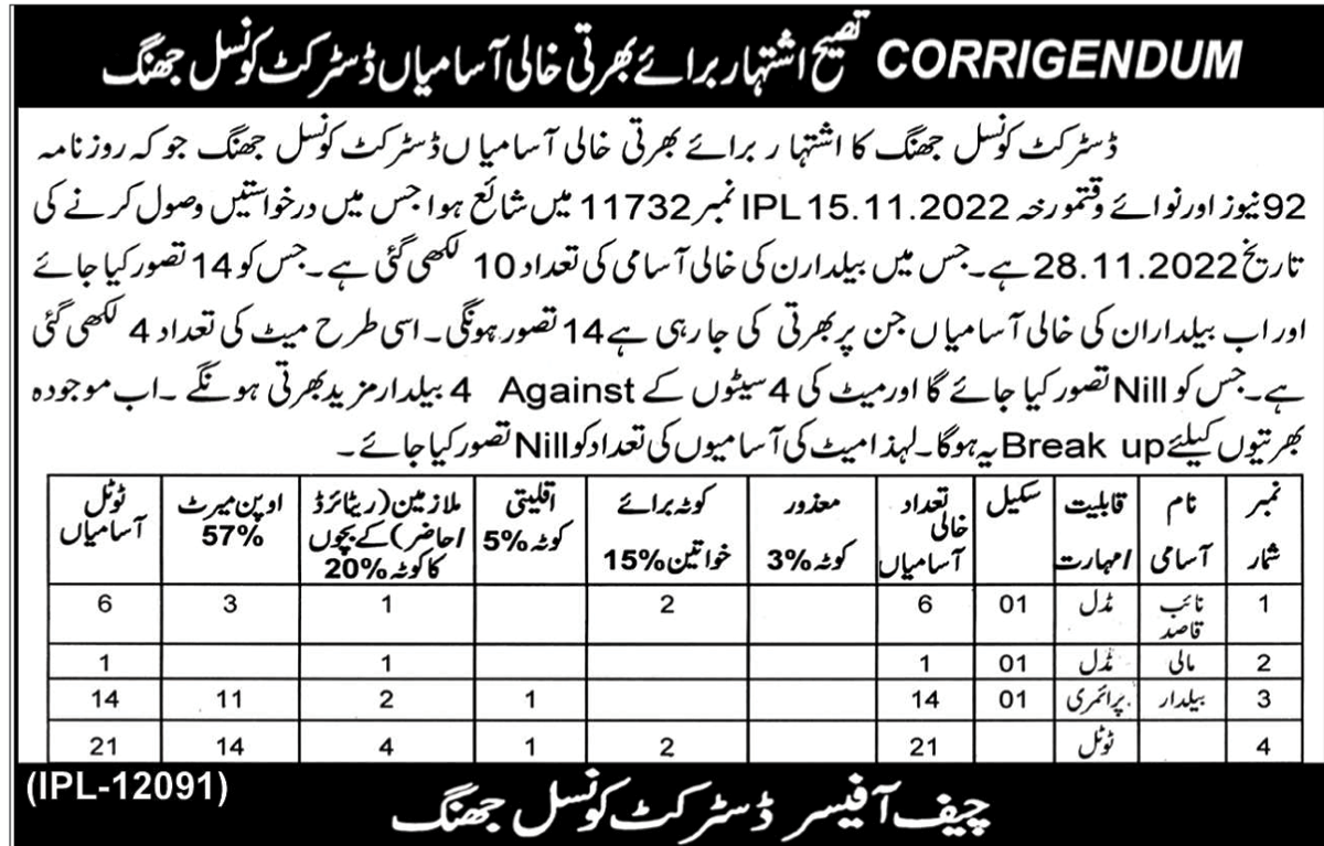 District Council Jhang Jobs November 2022