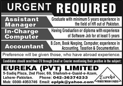 Eureka Pvt Limited Jobs October 2022