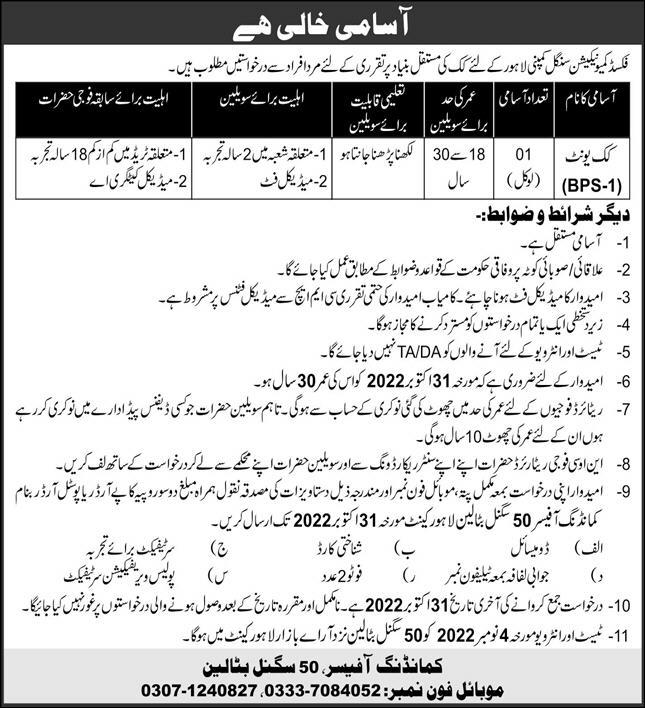 Fixed Communication Signal Company Lahore Jobs October 2022