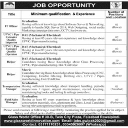 Glass World Innovation Jobs November 2022